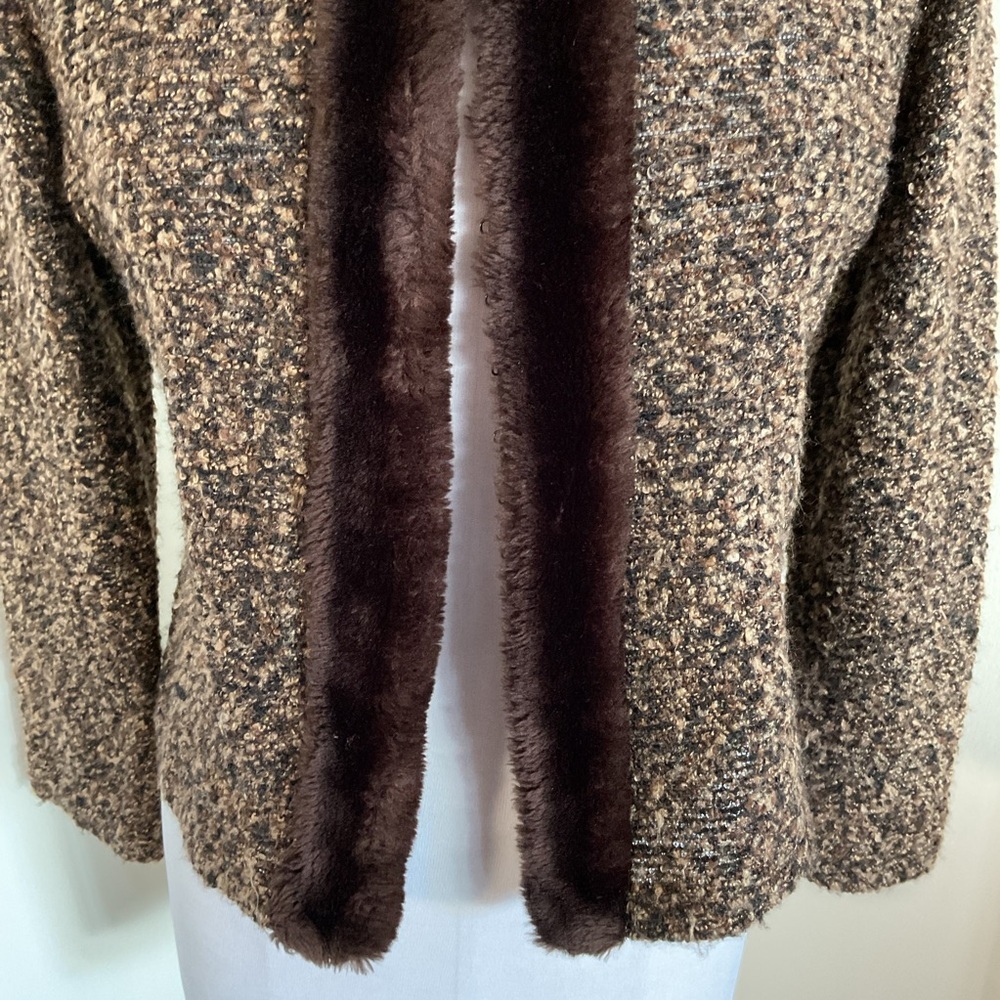 Rabbit Rabbit Rabbit Brown Bouclé Jacket with Faux Fur Trim - Picture 4 of 6